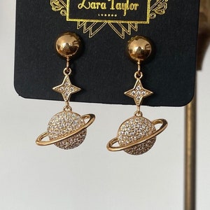 Crystal Planet & Star Stud Earrings