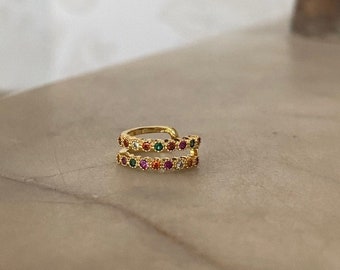 Double Rainbow Crystal Gold Ear Cuff