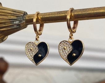 Pendientes de aro con cristales y ying y yang