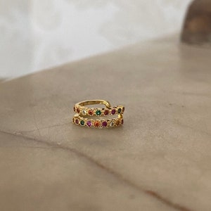 Double Rainbow Crystal Gold Ear Cuff