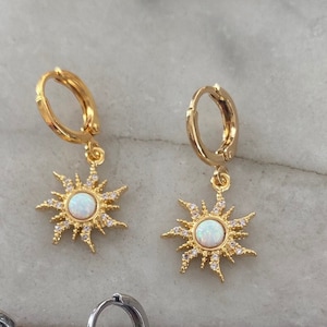 Crystal & Opal Sun Huggie Hoop Earrings