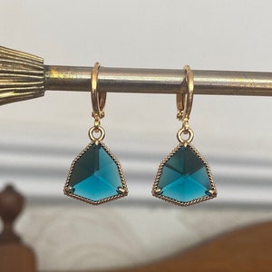 Teal Blue Jewel Huggie Hoop Earrings