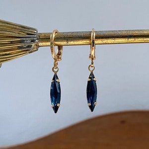 Vintage Navy Blue Huggie Hoop Earrings