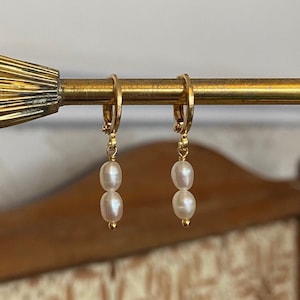 Double Fresh Water Pearl Huggie Hoop Earrings