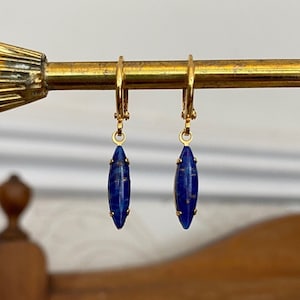 Vintage Lapis Lazuli Blue Huggie Hoop Earrings