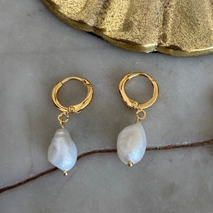 Baroque Freshwater Pearl Huggie Hoop Earrings