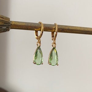 Peridot Green Teardrop Huggie Hoop Earrings