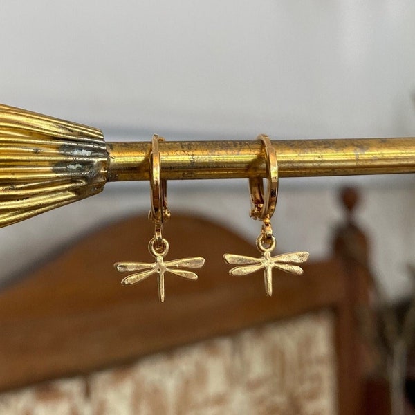 Tiny Dragonfly Huggie Hoop Earrings