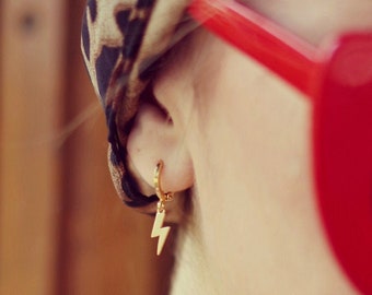 Gold or Silver Lightning Bolt Hoop Earrings – Dainty Bold Charm Jewellery Gift