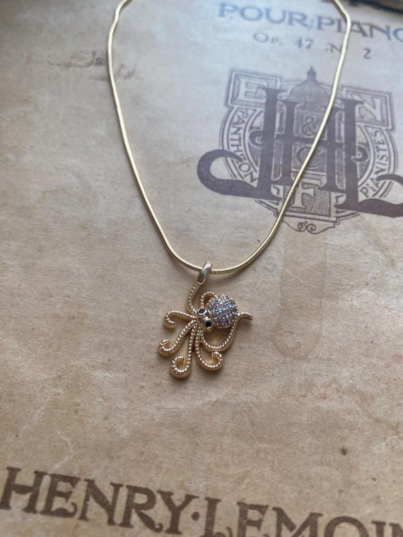Gold Octopus Necklace – 18K Gold-Plated Cubic Zirconia Charm on Snake Chain | Nautical Sea Creature Jewellery Gift