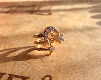 Celestial Crystal Moon Star Ear Cuff