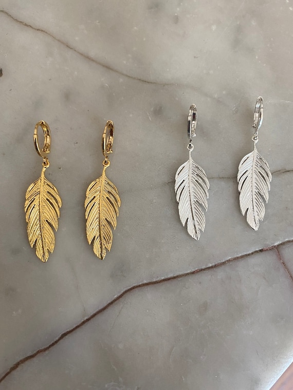 Feather Drop Huggie Hoop Earrings Canada