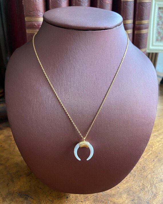 White Double Horn Necklace - Etsy