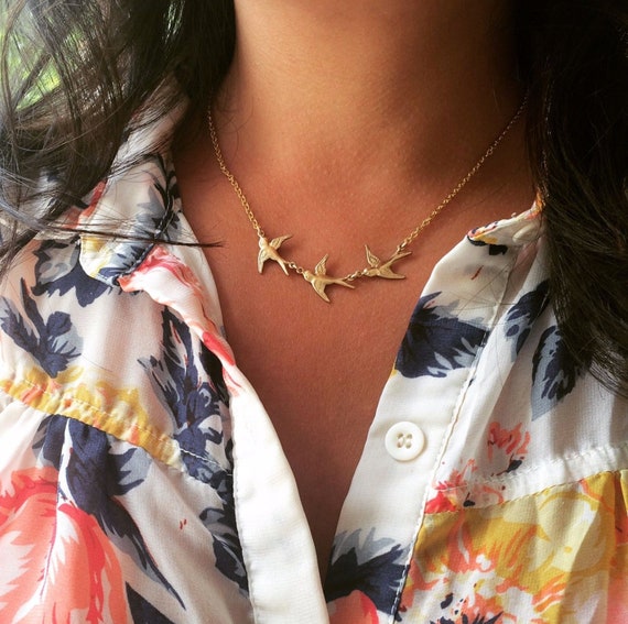 Three Little Birds gold necklace