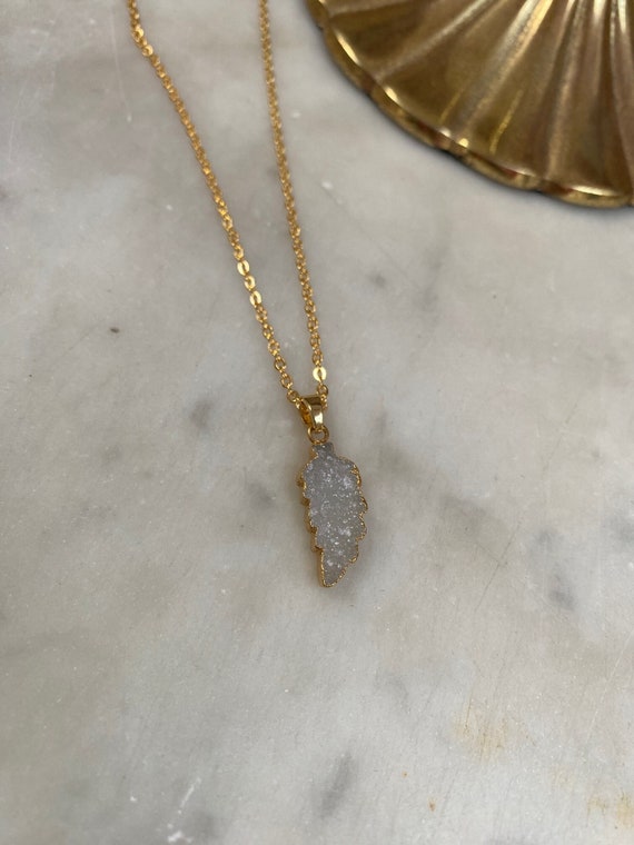 Sterling Silver wrapped Druzy Quartz and Hematite Necklace - Larc Jewelers