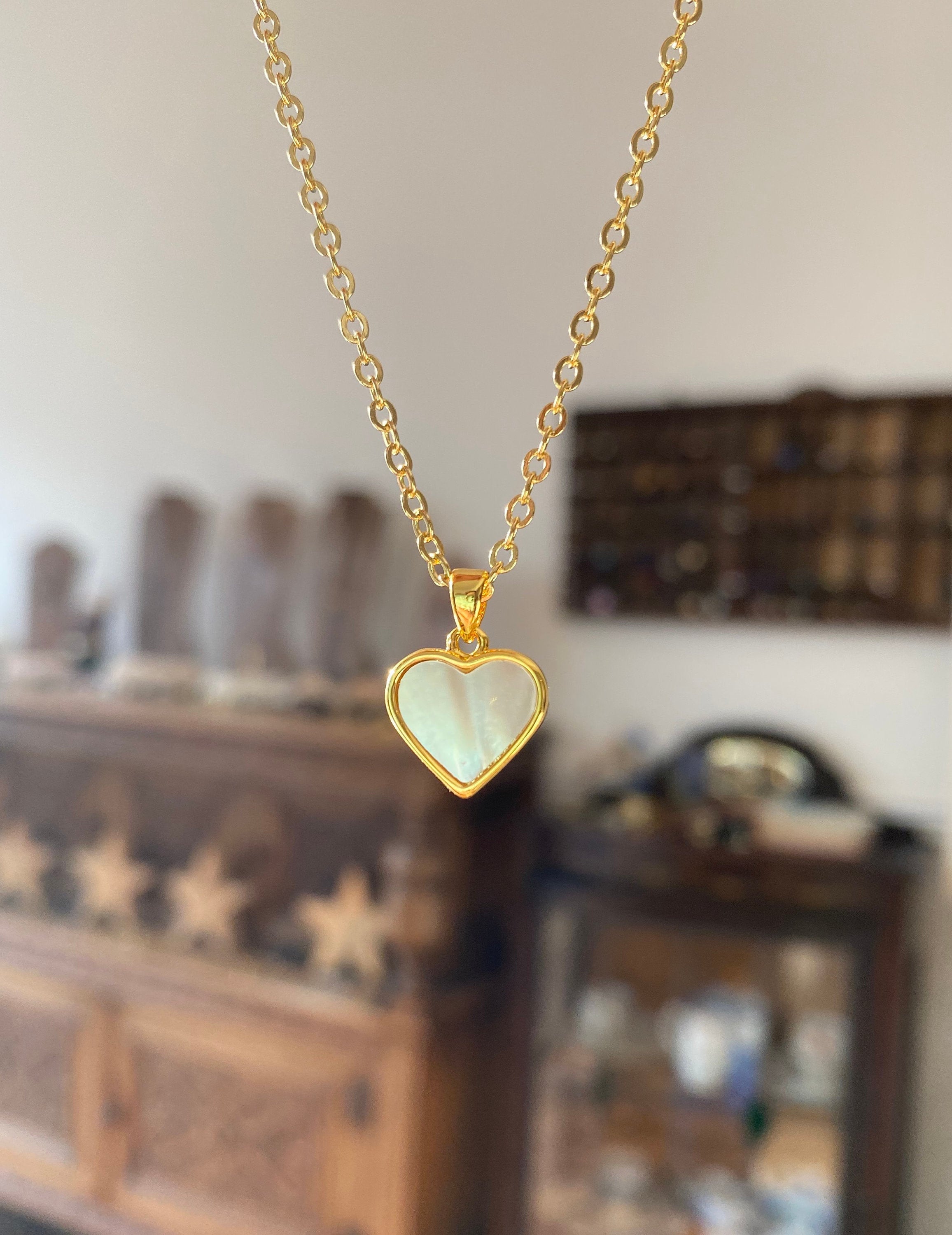 Gold Mother of Pearl Heart Necklace - Etsy