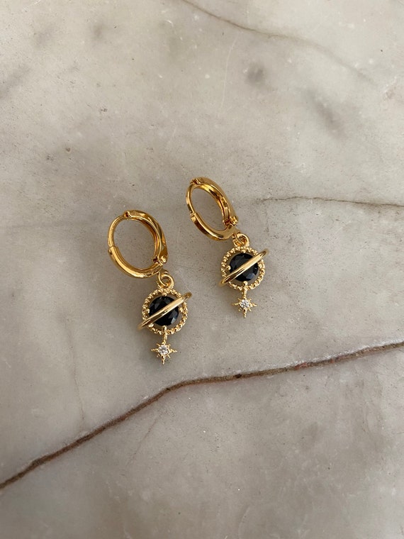 black onyx hoop earrings