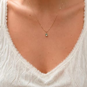 Light Peridot Green Teardrop Necklace • Gold-Plated 18" Chain • Dainty Faceted Gem Pendant • Gift for Her image 3