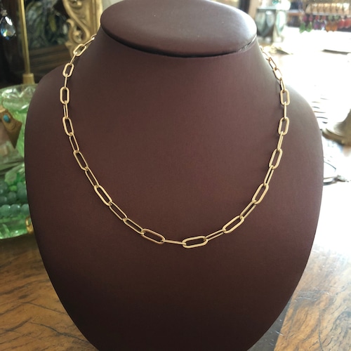18k Gold Filled Paper Clip Chain Necklace Long Link Layered Etsy