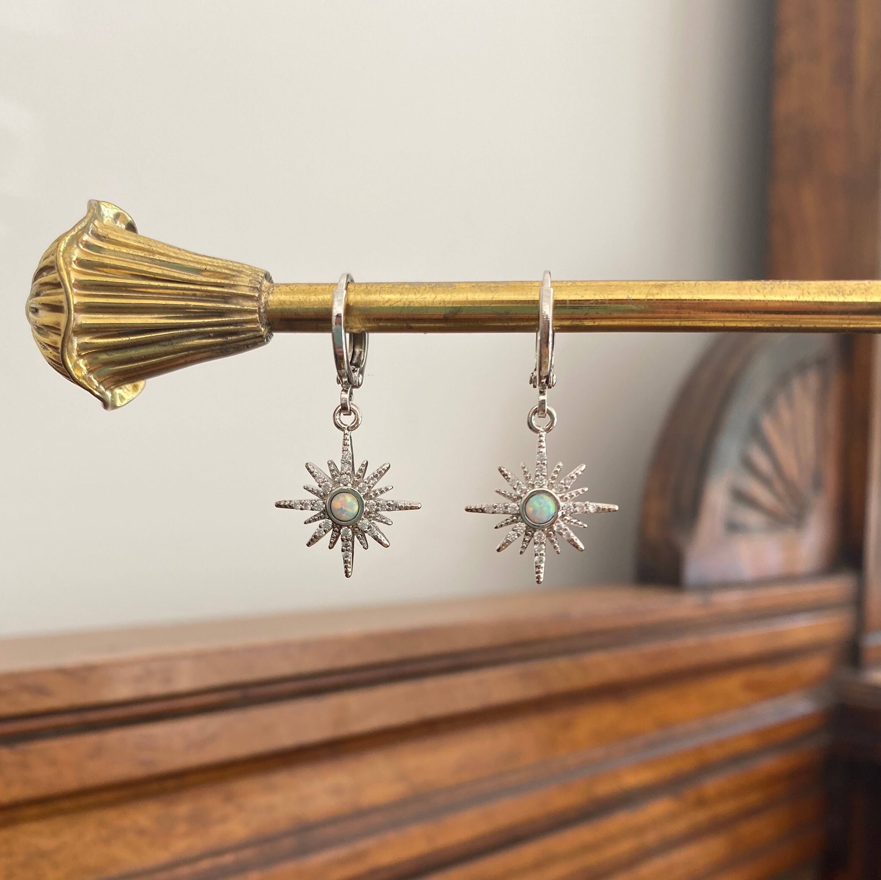 Crystal & Opal Star Huggie Hoop Earrings