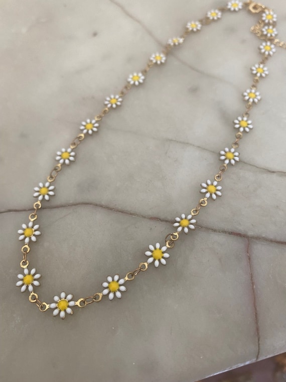 Daisy Flower Chain Choker Necklace Etsy Singapore