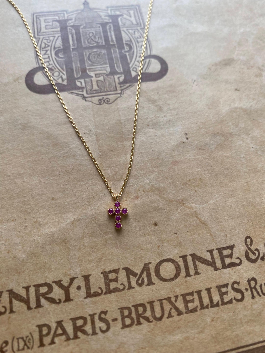 Fuchsia Pink Jewel Cross Necklace - Etsy