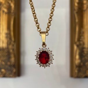 Ruby Red & Crystal Jewel Necklace