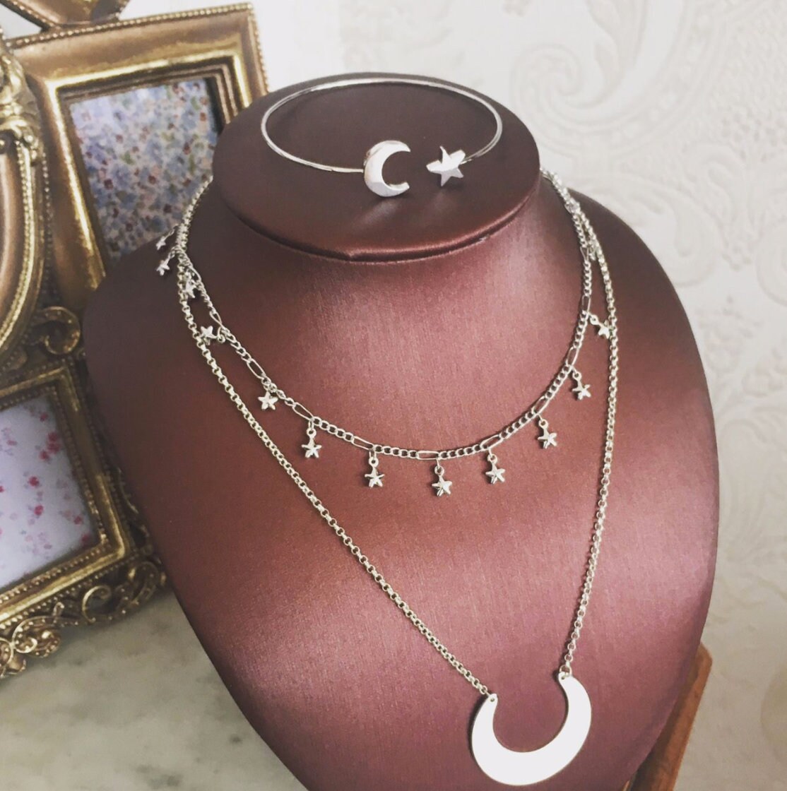 Moon & Star Bangle Bracelet - Etsy