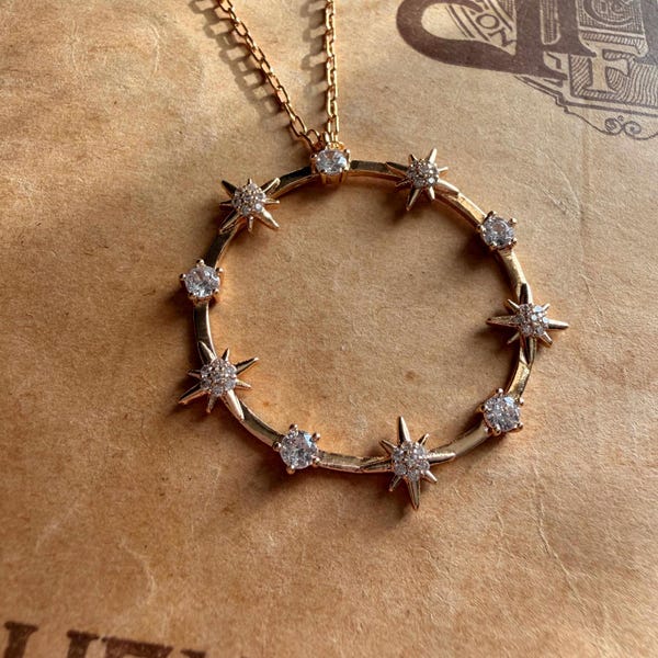 Celestial Starburst Circle Pendant Necklace