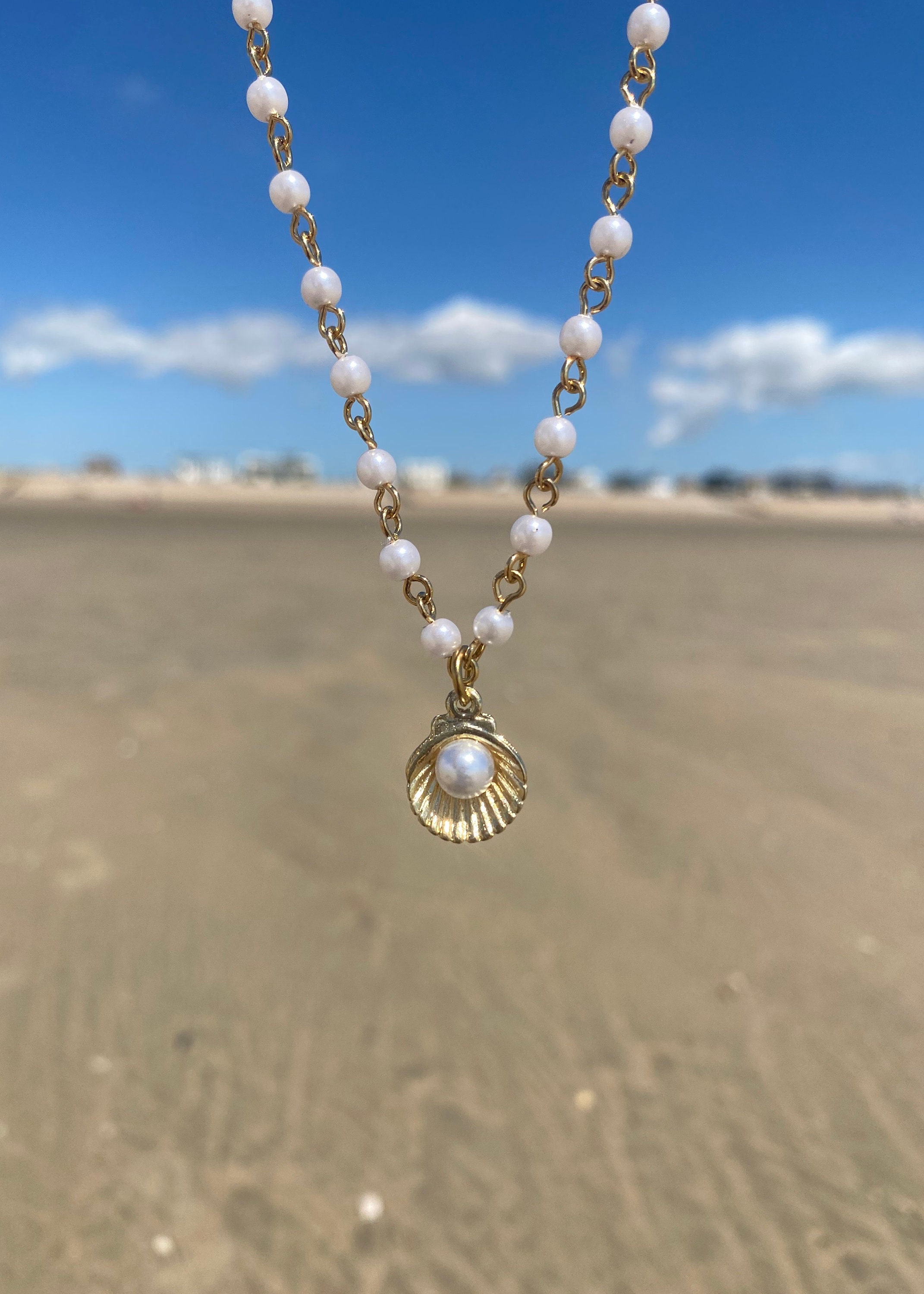 Shell & Pearl Chain Necklace - Etsy