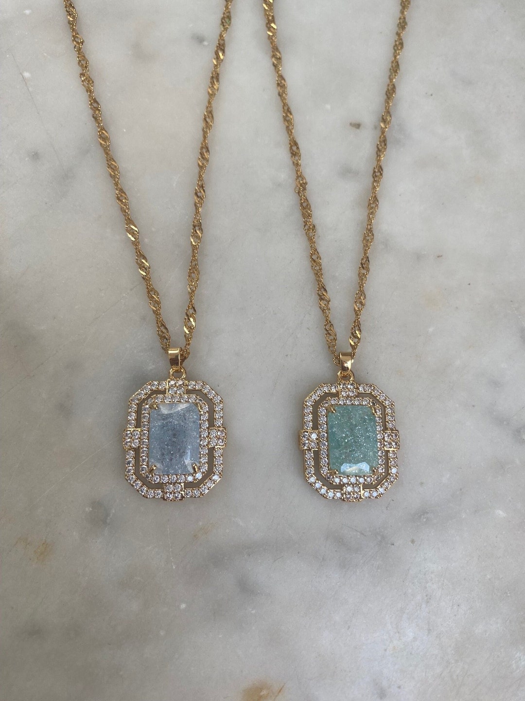 Crystal Art Deco Rectangle Jewel Necklace - Etsy