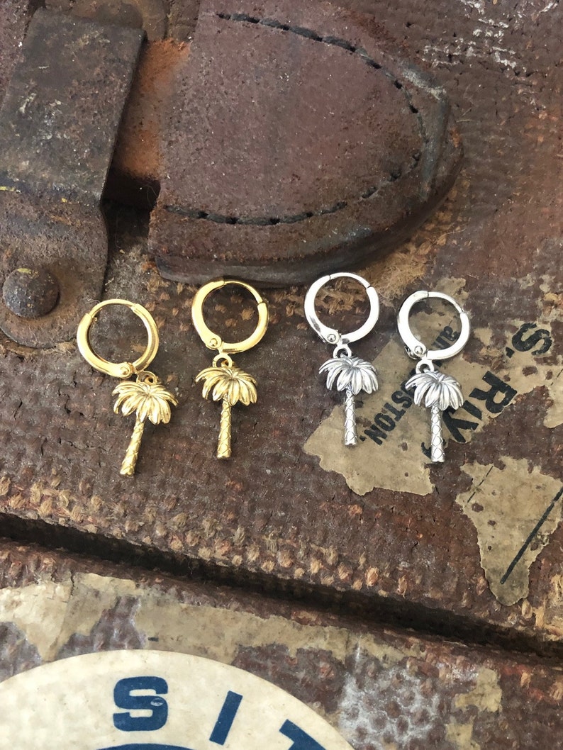 Palm Tree Huggie Hoop Earrings