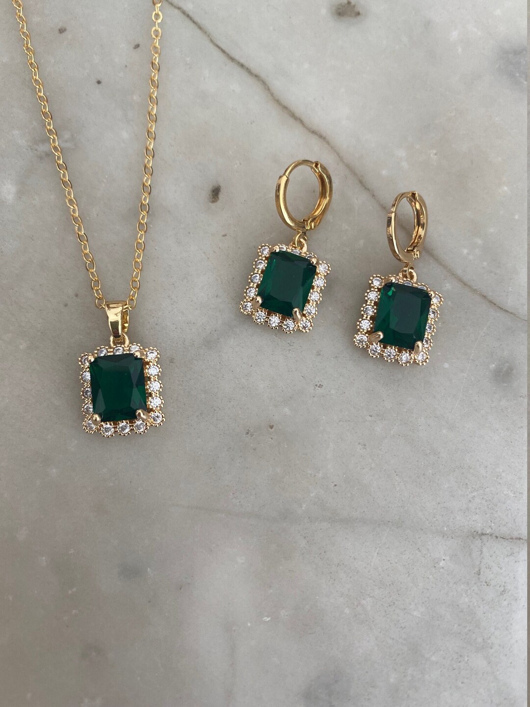 Emerald Green & Crystal Rectangle Jewel Huggie Hoop Earrings - Etsy