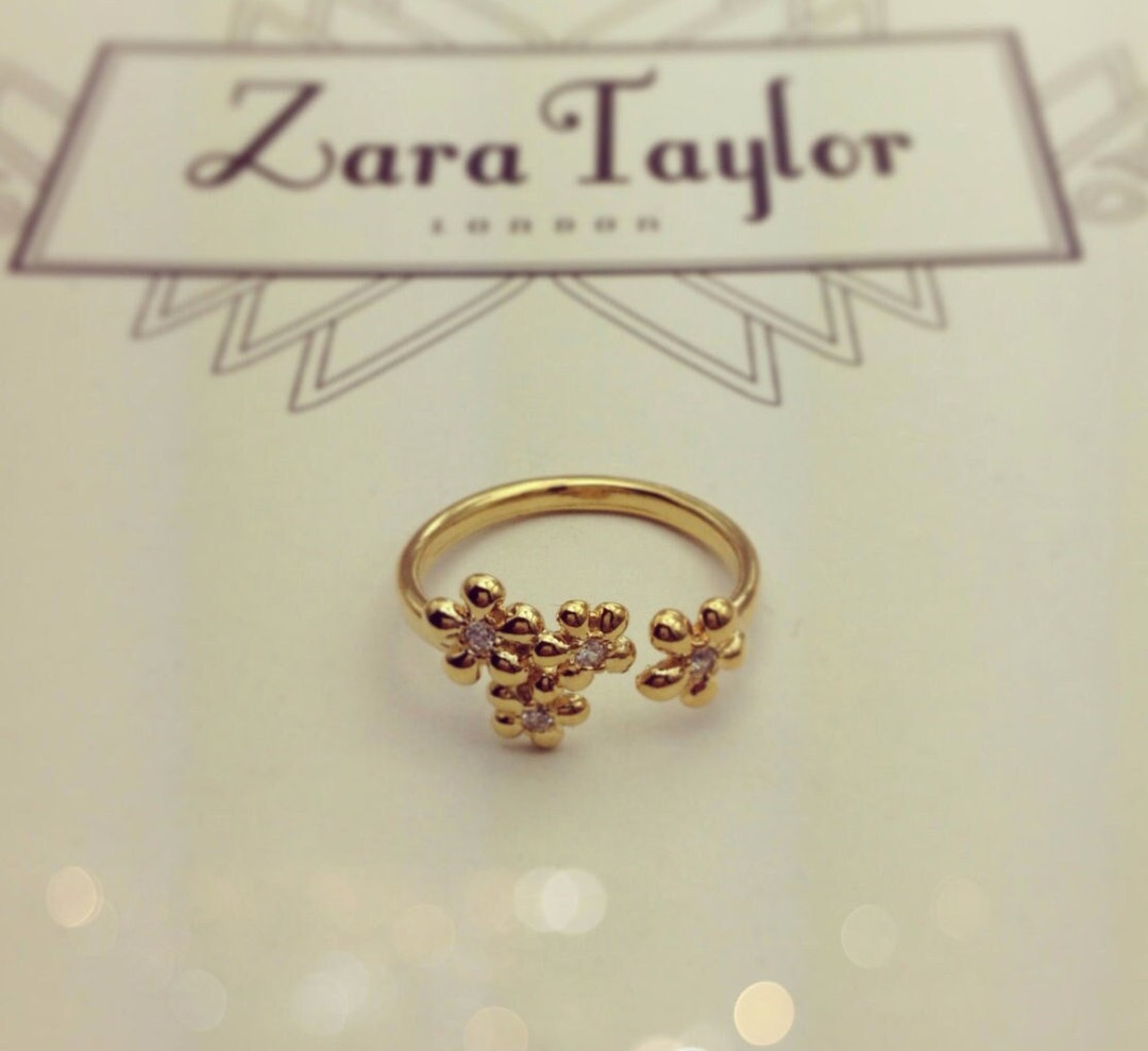 Gold-plated Adjustable Flower Ring With Cubic Zirconia | Dainty Open ...