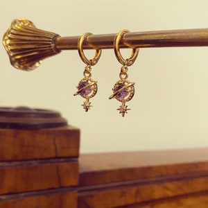 Lilac Jewel Planet & Star Huggie Hoop Earrings image 3