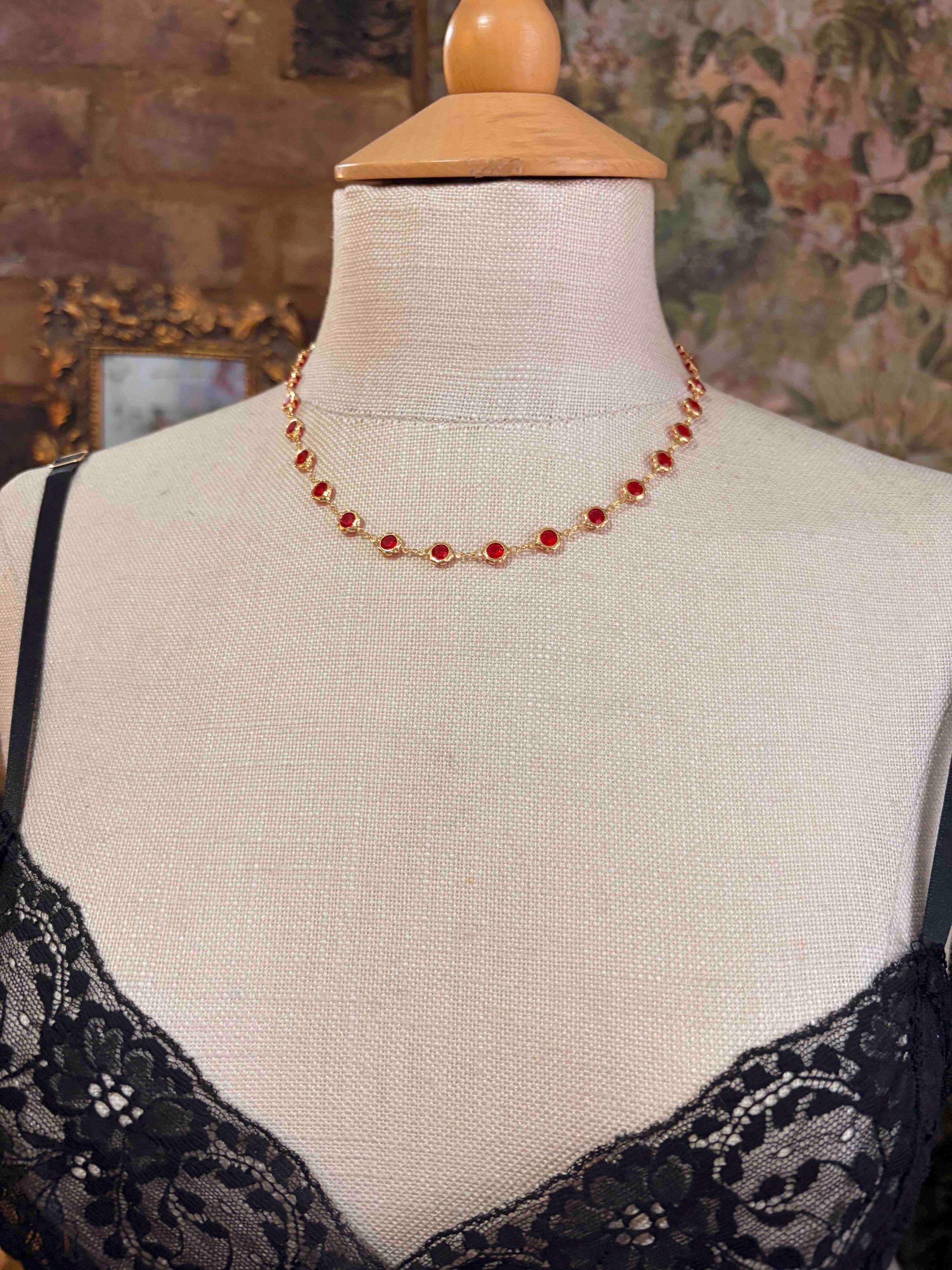 Gold Ruby Red Jewel Chain Necklace - Etsy
