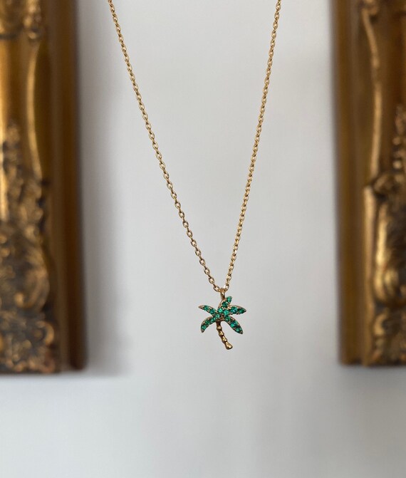 Gold Emerald Green Crystal Palm Tree Necklace Etsy Australia