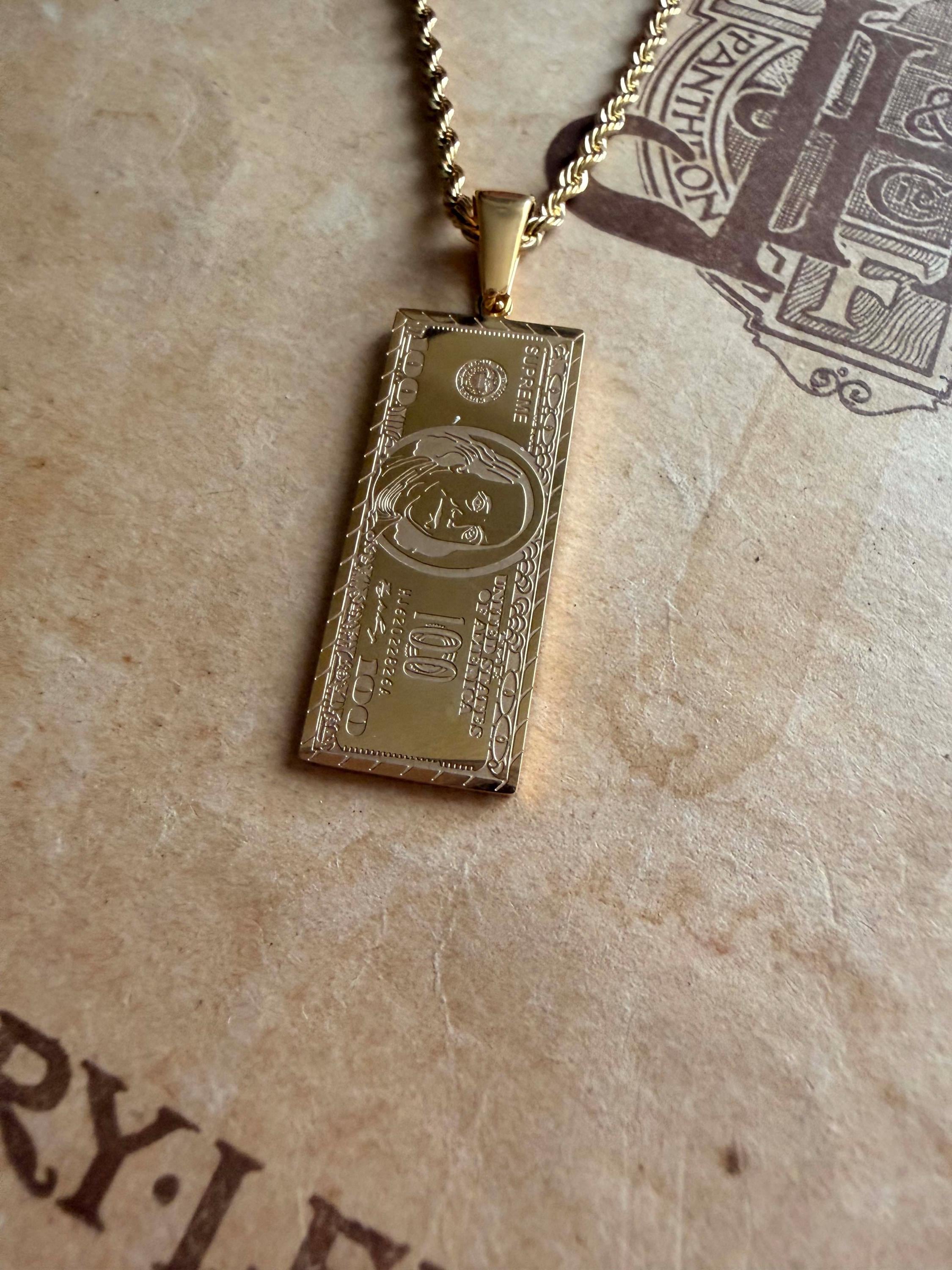 Gold-plated 100 Dollar Note Necklace • Money Pendant Chain