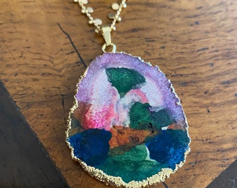 Rainbow Solar Quartz Long Chain Pendant Necklace