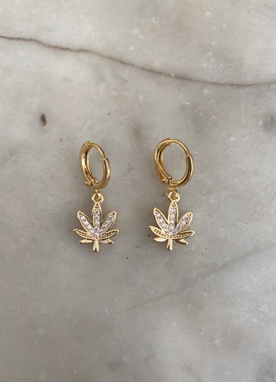 Crystal Maple Leaf Huggie Hoop Earrings