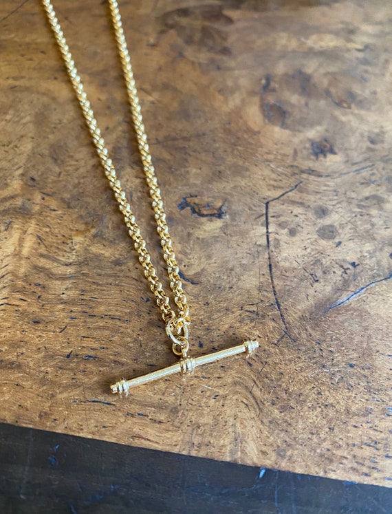 Gold plated t bar best sale necklace