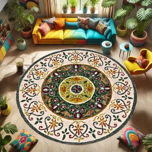Ethnic Pattern Rug, Bohemian Design Rug, Round Rug,Washable Rug, Non-Slip Rug, Living Room Rug,Modern Rug,Colorful Rug,Colorful Design Rug