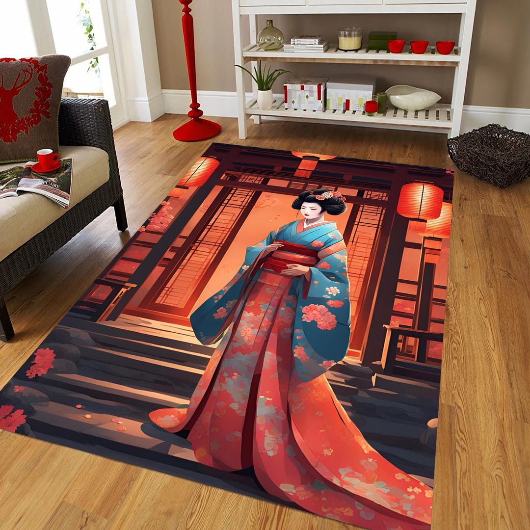 Japanese Design Rug,japanese Inspired Rug,cool Rug,washable Rug,non ...