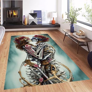 Skull Double Carpet, Skull Rug, Black Rug,Washable Rug,Non-Slip Rug,Bedroom Rug,Design Rug, Gothic Style Rug,Home Gift Rug,Skull Love Rug