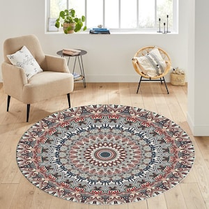 Colorful Rug, Modern Rug,Ethnic Rug, Patterned Rug, Washable Rug, Non-Slip Base Rug, Round Rug,Living Room Rug,Themed Round Rug
