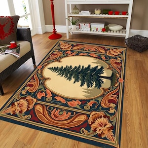 Alfombra de salón boho, alfombra étnica, alfombra boho, alfombra con estampado de bosque, alfombra lavable, alfombra antideslizante, alfombra de regalo para el hogar, alfombra decorativa, alfombra moderna