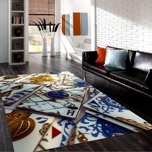 Tapis moderne,Tapis moderne,Tapis pour jouer aux cartes,Cadeau pour la fête des mères,Grand tapis,Tapis lavable,Tapis antidérapant,Tapis intérieur et extérieur,Tapis bleu,Cadeau pour la fête des mamans