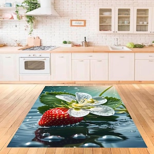 Strawberry Pattern Rug,Kitchen Rug,Fruıt Desing Rug, Washable Kitchen Rug,Non-Slip Rug,Kitchen Rug,Colorful Rug,Strawberry Rug,Cool Rug