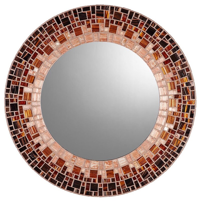 Brown Wall Mirror Copper Wall Mirror Round Mosaic Mirror Etsy