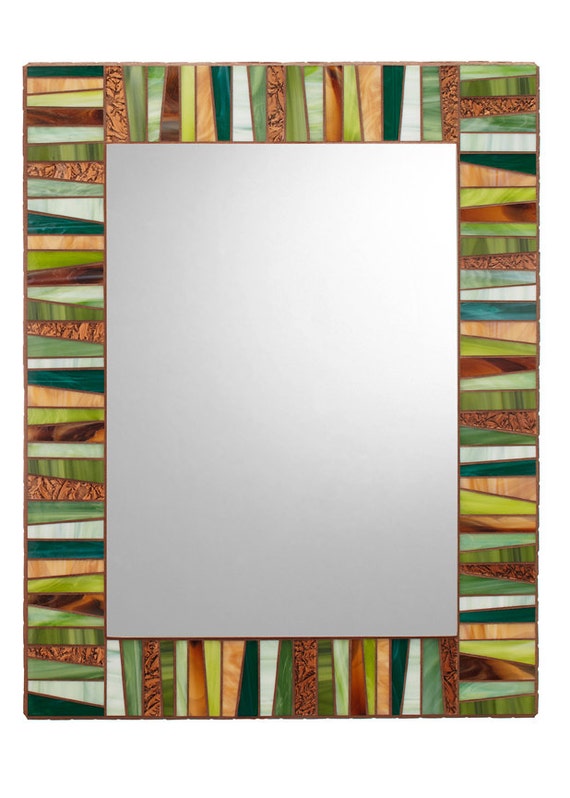 Wall Mirror Mosaic Stained Glass Green Brown Custom Sizes